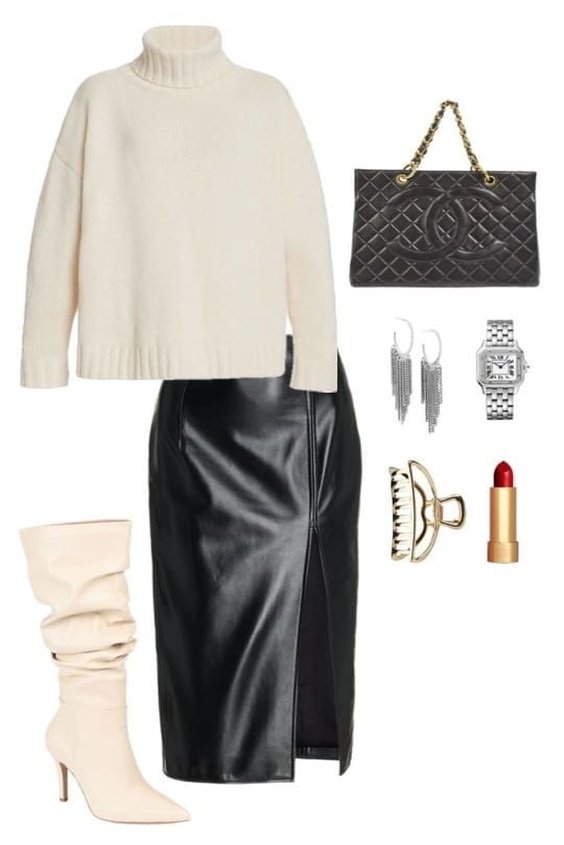 leather skirt outfit set