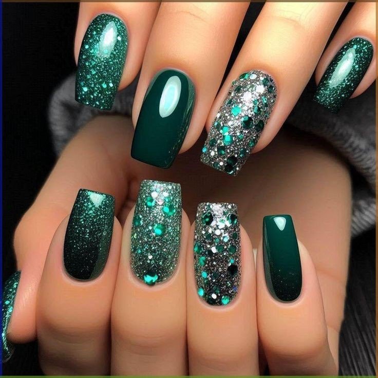 emerald confetti christmas gel nails