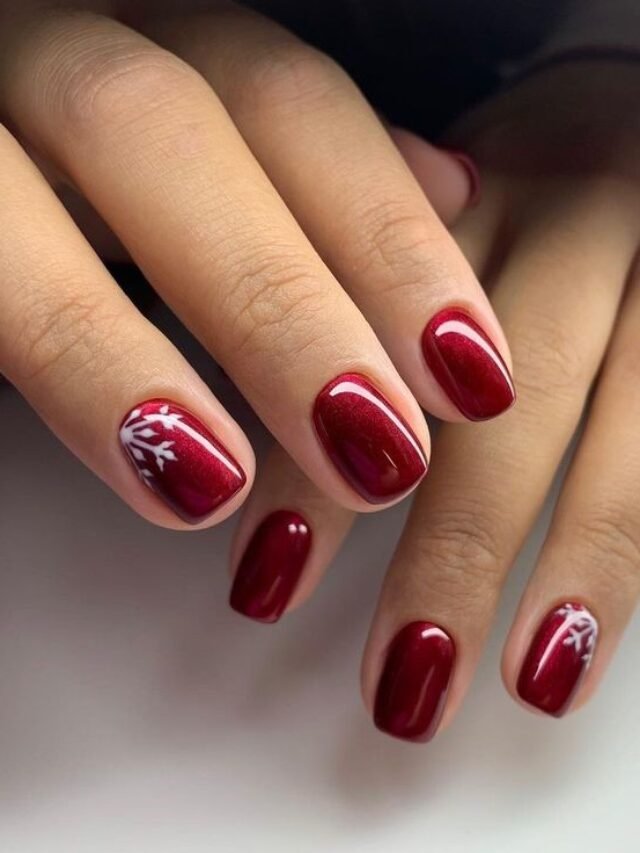 snowflake red gel christmas nails