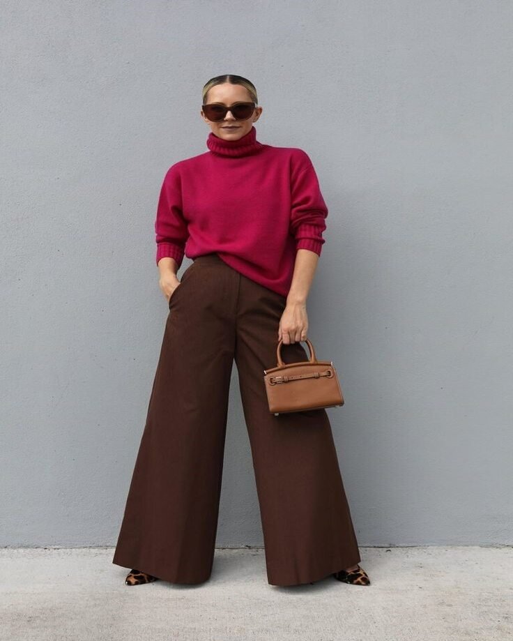 chocolate brown mocha mousse pant and maroon top