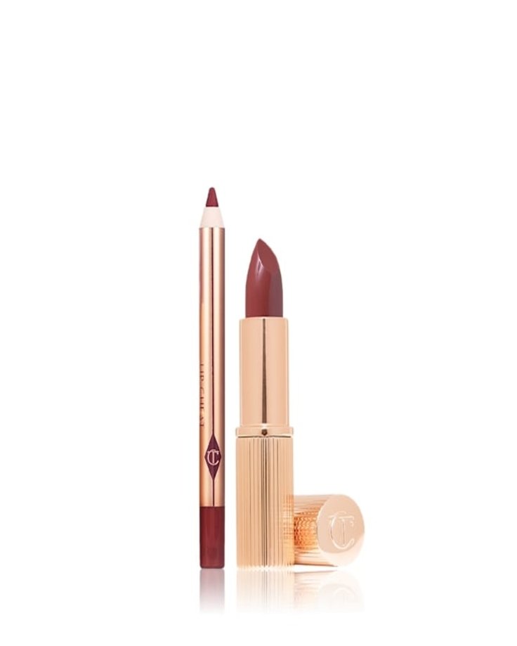 mocha mousse charlotteibury lipstick and eye liner