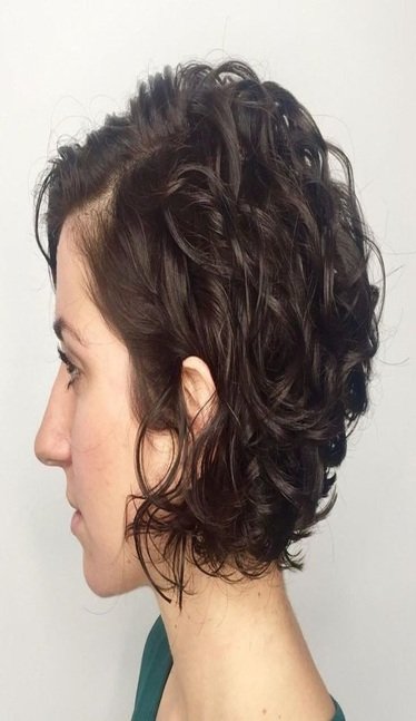 stacked curly bob cut