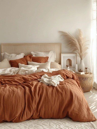 linen bed mocha mousse color